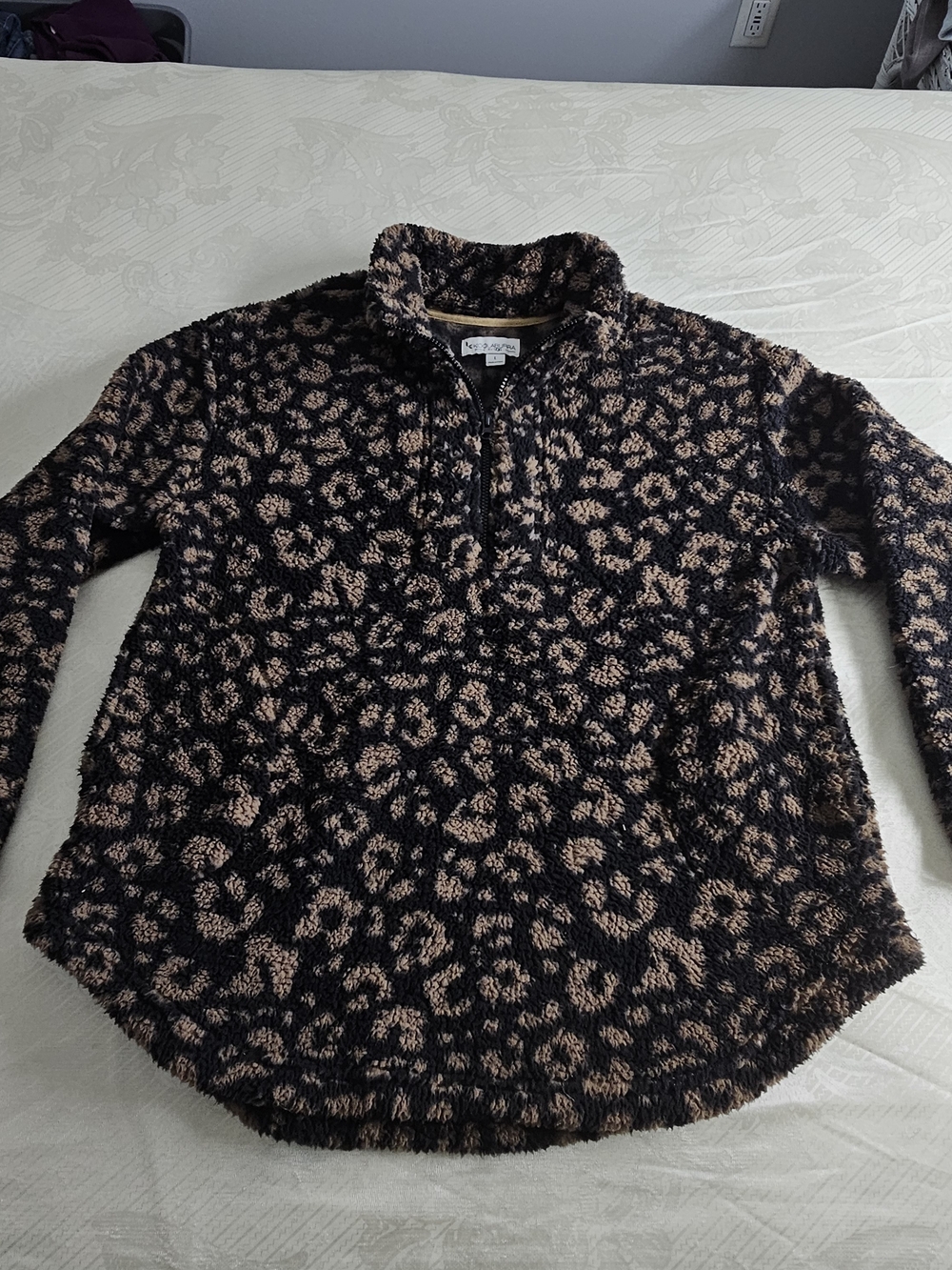 Koolaburra by UGG Leopard Sherpa Quarter Zip Fleece Pullover Jacket Large